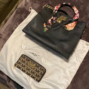 Michael Kors black purse and matching wallet with bag